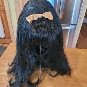 Black Long Buffont Wig with Bow - Halloween